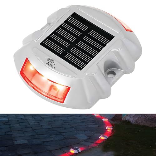 Epyz Solar Road Stud Light Outdoor Waterproof 6 LED Deck Lights for Driveway, Dock, Markers, Step, Staircase, Ground, Sidewalk, [ Aluminium Alloy] [ Pack of 1, Red Flashing ] - Image 1