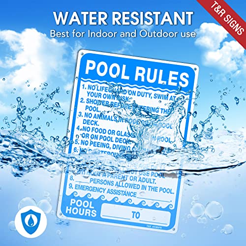 TR T&R Pool Rules Sign, Pool Sign - 2 Pack - 14"x10" .040 Rust Free Heavy Aluminum, Reflective, Waterproof, Weatherproof and Fade Resistant, 4 pre-drilled holes, Easy to Mount - Image 4