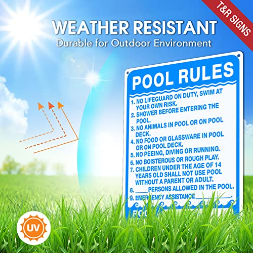 TR T&R Pool Rules Sign, Pool Sign - 2 Pack - 14"x10" .040 Rust Free Heavy Aluminum, Reflective, Waterproof, Weatherproof and Fade Resistant, 4 pre-drilled holes, Easy to Mount - Image 3