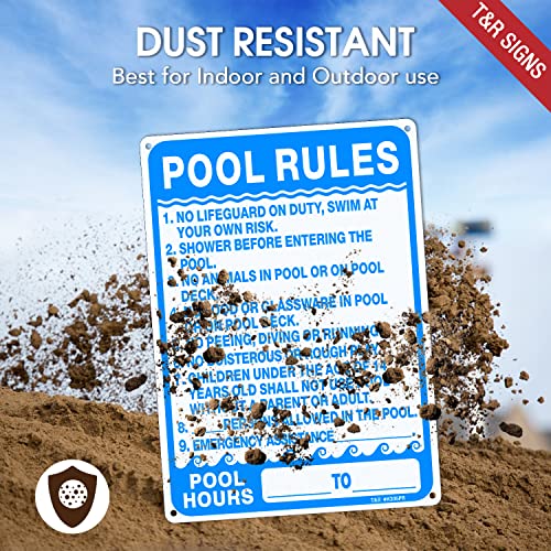 TR T&R Pool Rules Sign, Pool Sign - 2 Pack - 14"x10" .040 Rust Free Heavy Aluminum, Reflective, Waterproof, Weatherproof and Fade Resistant, 4 pre-drilled holes, Easy to Mount - Image 5