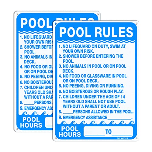 TR T&R Pool Rules Sign, Pool Sign - 2 Pack - 14"x10" .040 Rust Free Heavy Aluminum, Reflective, Waterproof, Weatherproof and Fade Resistant, 4 pre-drilled holes, Easy to Mount - Image 1