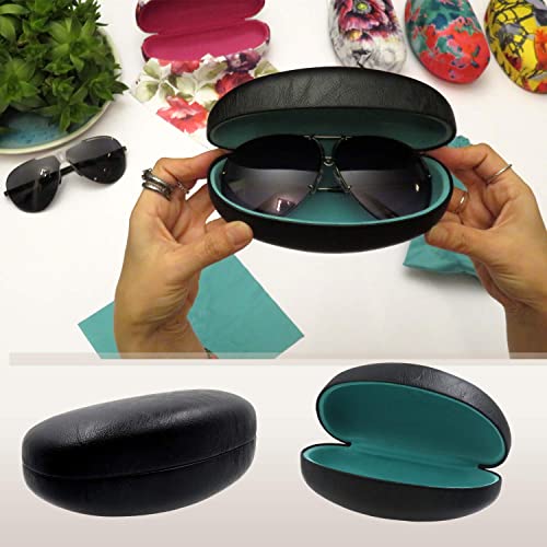 MyEyeglassCase Hard Sunglasses Case in Black Distressed faux leather – Large Glasses Holder Fits oversized curved Frames with pouch & cleaning Cloth (AS413 Black2) - Image 4