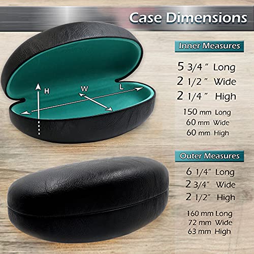MyEyeglassCase Hard Sunglasses Case in Black Distressed faux leather – Large Glasses Holder Fits oversized curved Frames with pouch & cleaning Cloth (AS413 Black2) - Image 5