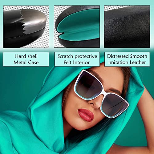 MyEyeglassCase Hard Sunglasses Case in Black Distressed faux leather – Large Glasses Holder Fits oversized curved Frames with pouch & cleaning Cloth (AS413 Black2) - Image 3