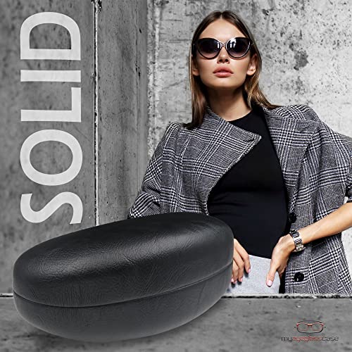 MyEyeglassCase Hard Sunglasses Case in Black Distressed faux leather – Large Glasses Holder Fits oversized curved Frames with pouch & cleaning Cloth (AS413 Black2) - Image 2