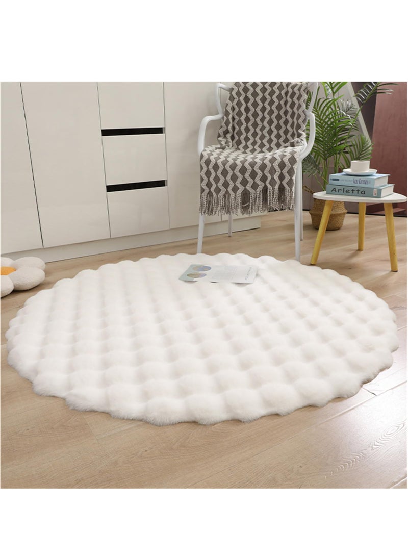 XiuWoo 120cm Round Faux Rabbit Fur Rug, Fluffy Soft Area Rug Round Fuzzy Carpet for Living Room, Bedroom, Machine Washable Shaggy Nursery Rug,White  - Image 1