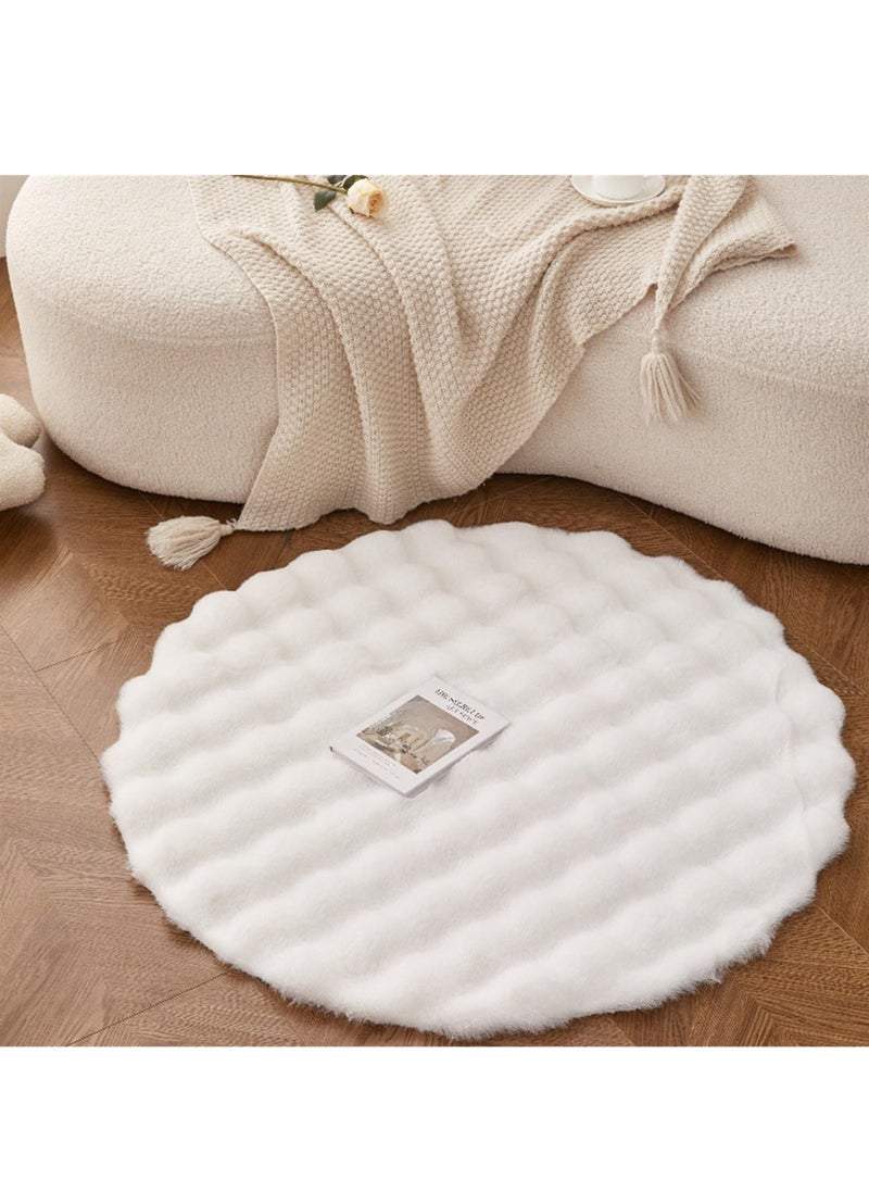 XiuWoo 120cm Round Faux Rabbit Fur Rug, Fluffy Soft Area Rug Round Fuzzy Carpet for Living Room, Bedroom, Machine Washable Shaggy Nursery Rug,White  - Image 2