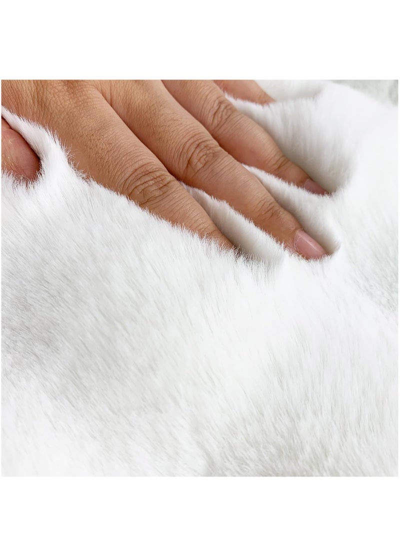 XiuWoo 120cm Round Faux Rabbit Fur Rug, Fluffy Soft Area Rug Round Fuzzy Carpet for Living Room, Bedroom, Machine Washable Shaggy Nursery Rug,White  - Image 5