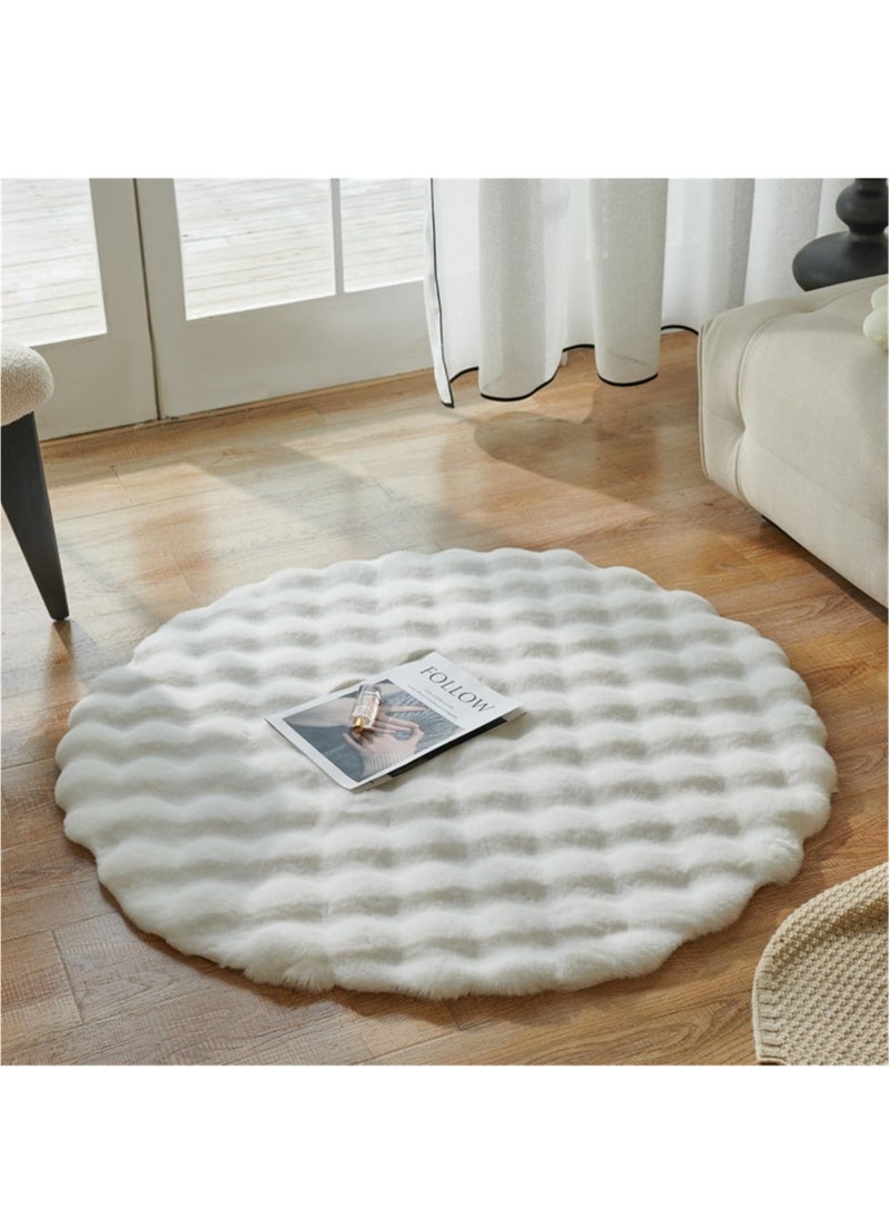 XiuWoo 120cm Round Faux Rabbit Fur Rug, Fluffy Soft Area Rug Round Fuzzy Carpet for Living Room, Bedroom, Machine Washable Shaggy Nursery Rug,White  - Image 3