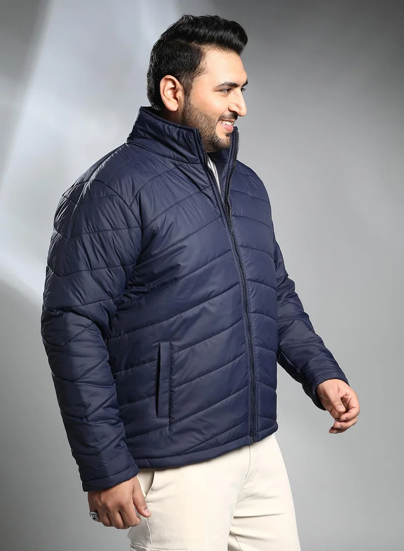 Instafab Plus  Men's Navy blue Quilted Puffer Jacket With Zip Closure for Men | Best Price UAE