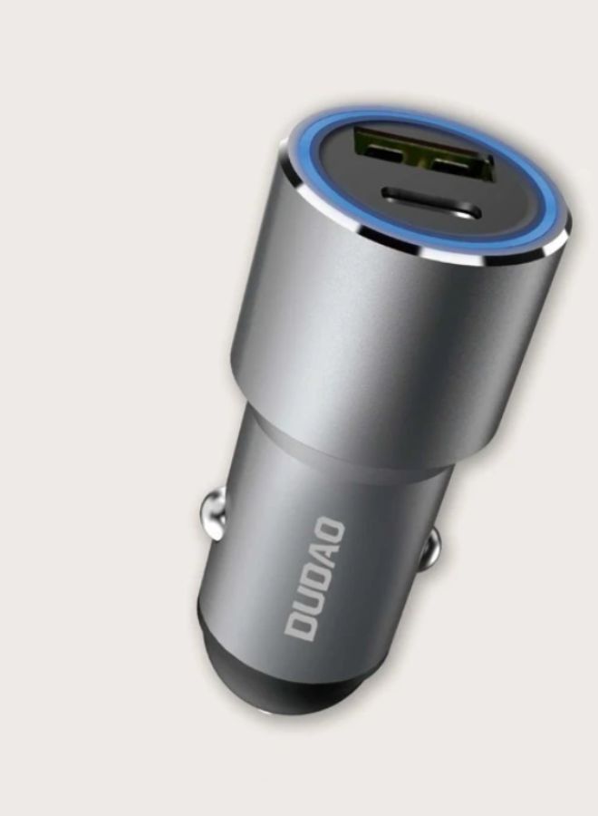 DUDAO Fast Car Charger PD 40W Dual USB C Ports Fast Charging Car Power Adapter for New iPad 9 mini 6/ iPhone 14/14 Plus/14 Pro/14 Pro Max/ iPhone 13 Series/12 Series iPad 2021 Galaxy S20 etc Silver - Image 1