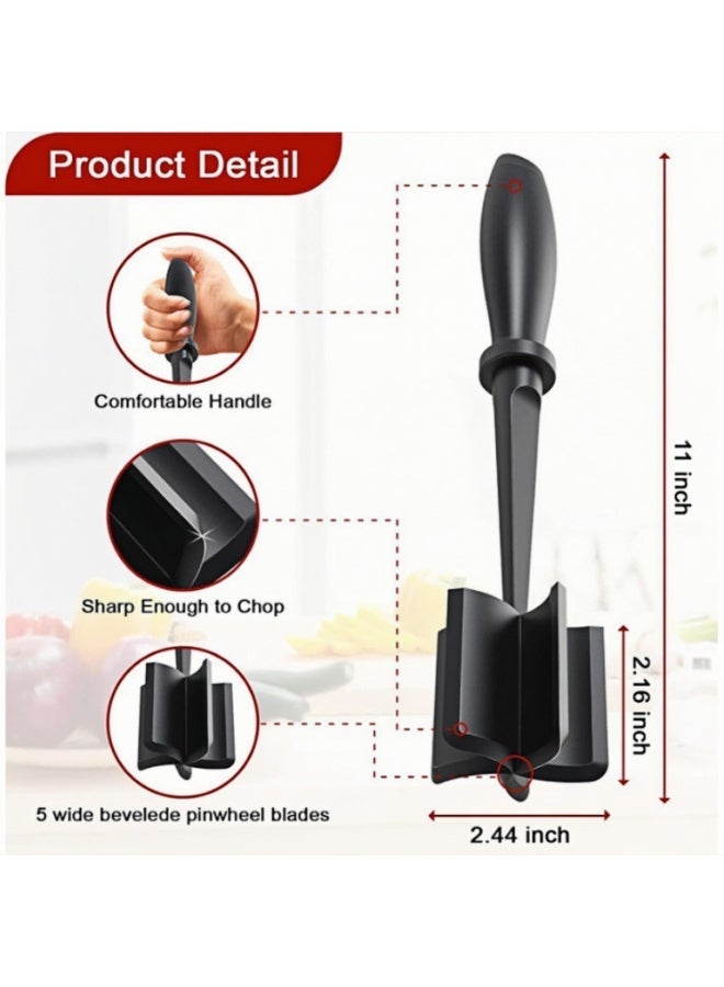 SUNSAR 2Pcs Meat Chopper,Heat Resistant Potato Masher Meat Chopper, Versatile Nylon Non-Stick Meat Smasher, Black+Red - Image 2
