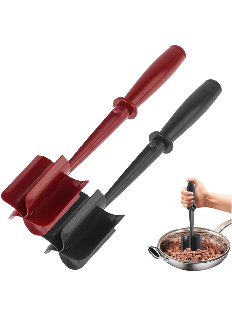 SUNSAR 2Pcs Meat Chopper,Heat Resistant Potato Masher Meat Chopper, Versatile Nylon Non-Stick Meat Smasher, Black+Red - Image 1