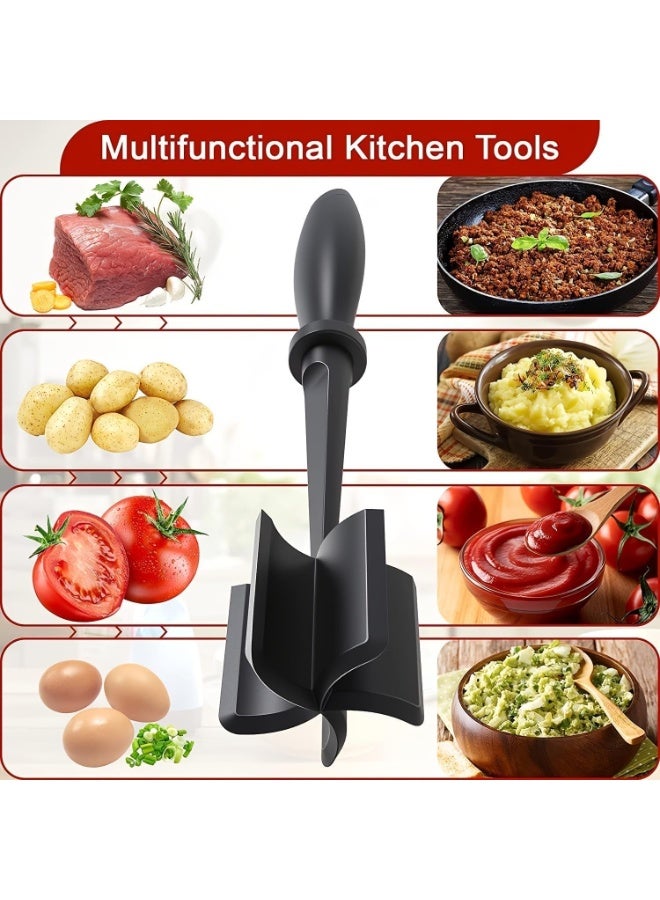 SUNSAR 2Pcs Meat Chopper,Heat Resistant Potato Masher Meat Chopper, Versatile Nylon Non-Stick Meat Smasher, Black+Red - Image 3