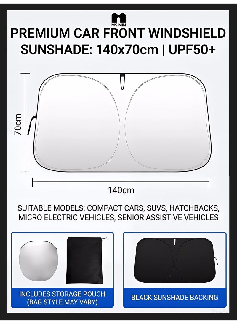 MS MIN Vehicle Sunshade Full Set, Titanium-Silver Windshield & Rear Shade + 4 Mesh Side Windows, UPF 50+ UV Protection, Heat-Blocking Car Sunshade Kit, Universal Fit - Image 1