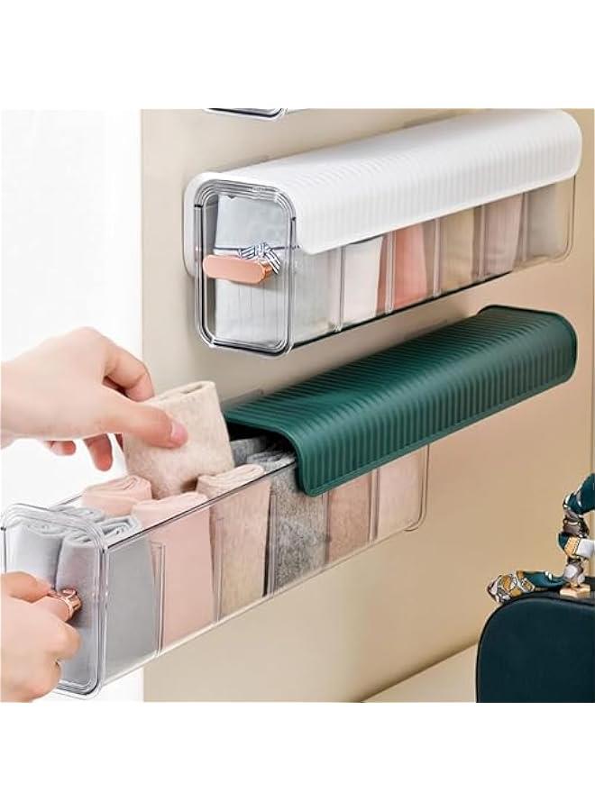 MIXDE Multi-Functional Storage Box, Clear Wall Mounted Drawer Organizer, 3 in 1 Wall Mounted Underwear Socks Seasoning Hanging Storage Box with 6 Compartments (White) - Image 4