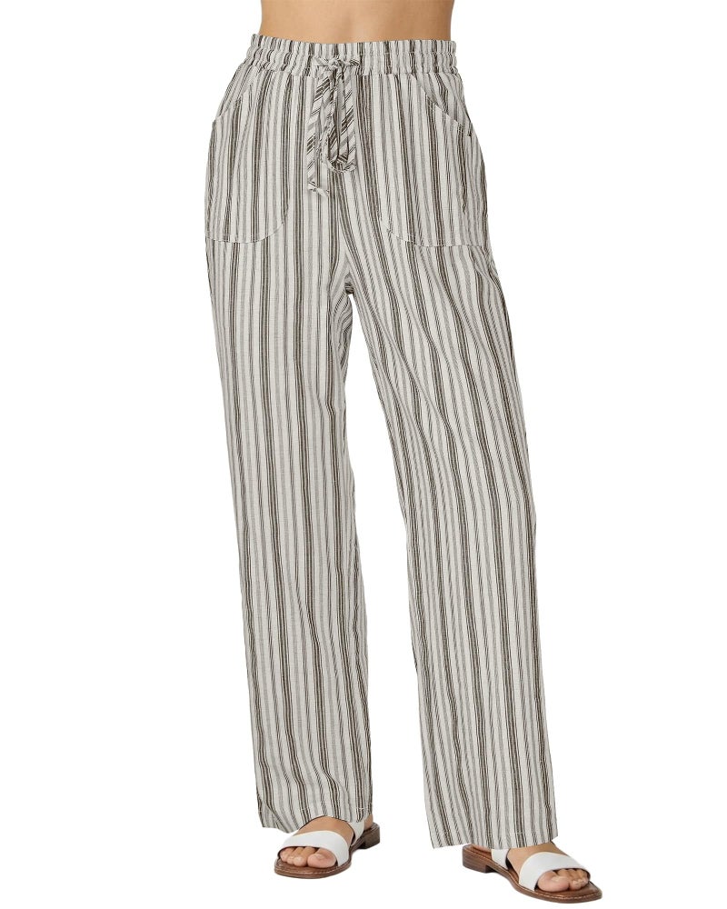 GRAPENT Ladies Pants Summer Clothes for Women Women's Wide Leg Womens Linen Pull On Striped Striped Cotton Linen Pants, Light Beige Stripe, L, US Size 12 to 14 - Image 1
