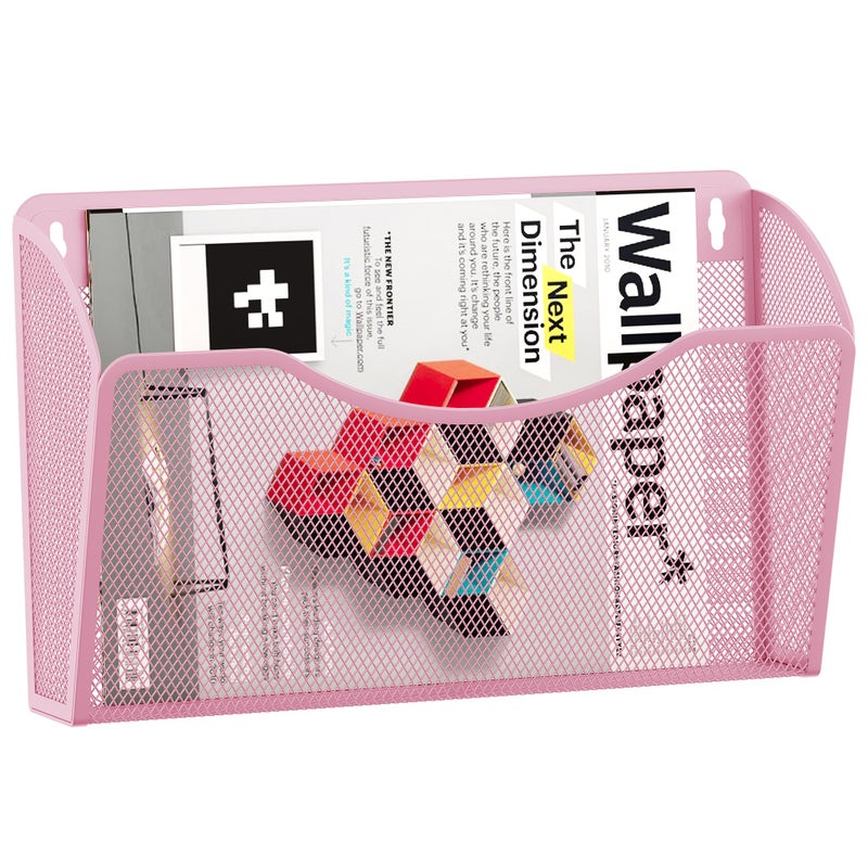 EasyPAG Single Pocket Wall File Organizer, Mesh Hanging File Folder Organizer for Letter/A4 Size Folders, Wall Mounted Vertical Mail Holder for Paperwork, Office, Home, School, Pink - Image 1