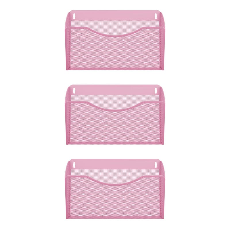 EasyPAG Single Pocket Wall File Organizer, Mesh Hanging File Folder Organizer for Letter/A4 Size Folders, Wall Mounted Vertical Mail Holder for Paperwork, Office, Home, School, Pink - Image 2