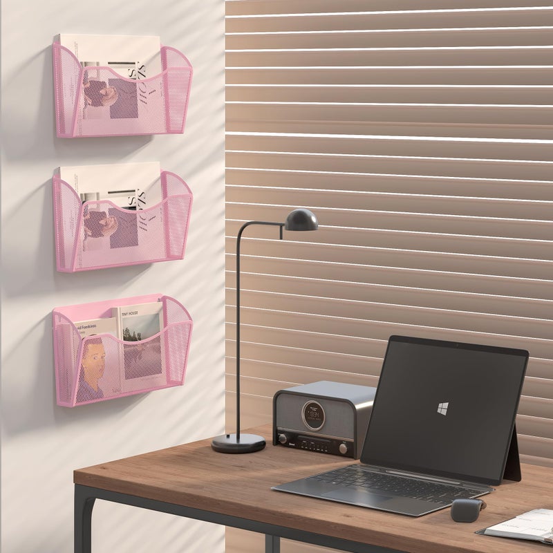 EasyPAG Single Pocket Wall File Organizer, Mesh Hanging File Folder Organizer for Letter/A4 Size Folders, Wall Mounted Vertical Mail Holder for Paperwork, Office, Home, School, Pink - Image 5