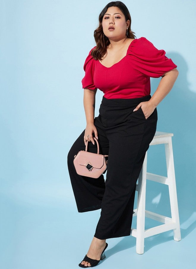 Athena Black Plus Size Women Flared Trousers - Image 5