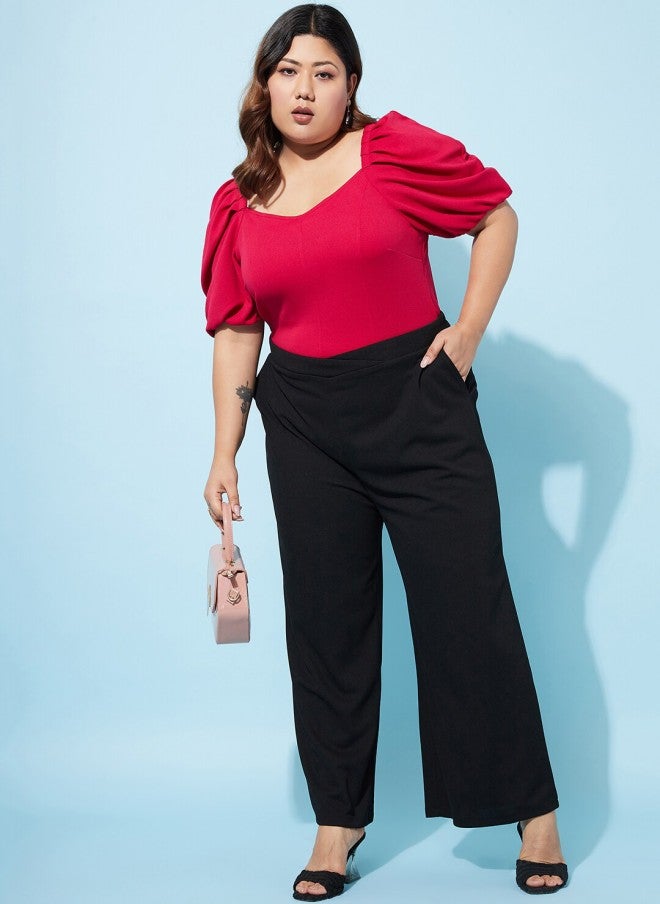 Athena Black Plus Size Women Flared Trousers - Image 4