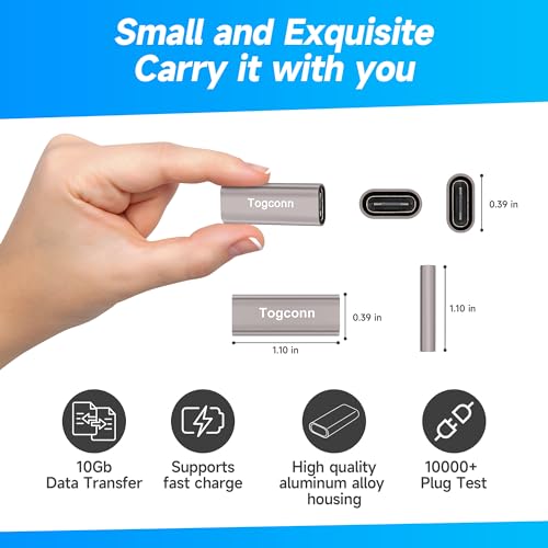 Togconn USB C Coupler 4-Pack, USB 3.1 Type-C Female to Female Extension Adapter Connector Support 4K@60Hz Video,10Gbps Data Transfer and Fast Charge Compatible with Thunderbolt 4/3, iPad, MacBook and more - Image 2
