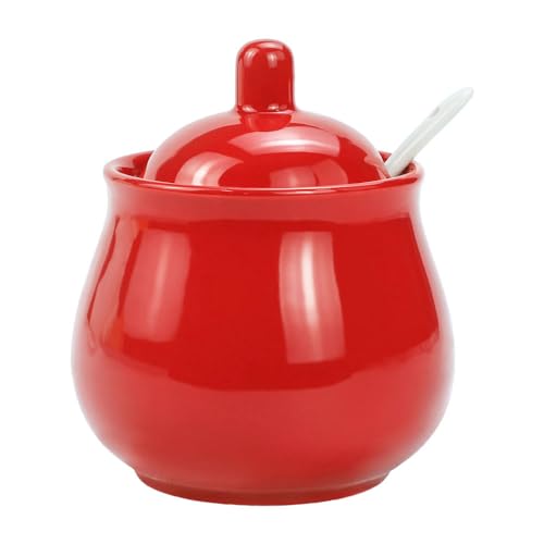 FUYU Ceramic Sugar Bowl Spice Jar with Lid and Spoon Seasoning Box Condiment Pot - Image 1