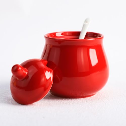 FUYU Ceramic Sugar Bowl Spice Jar with Lid and Spoon Seasoning Box Condiment Pot - Image 3