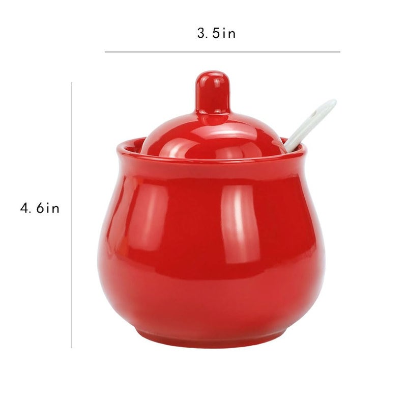 FUYU Ceramic Sugar Bowl Spice Jar with Lid and Spoon Seasoning Box Condiment Pot - Image 2