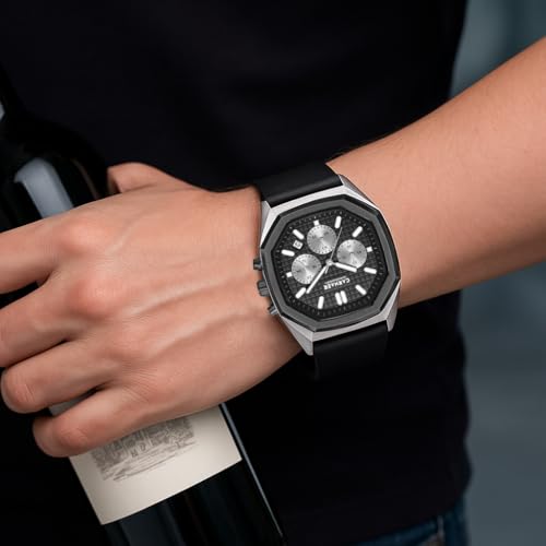 CARNAER Men’s Luxury Chronograph Watch – Octagonal Skeleton Dial, Quartz Movement, Luminous Hands, Rose Gold Zinc Alloy Case, Black Silicone Strap - Image 3