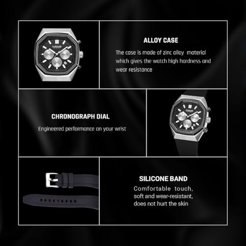 CARNAER Men’s Luxury Chronograph Watch – Octagonal Skeleton Dial, Quartz Movement, Luminous Hands, Rose Gold Zinc Alloy Case, Black Silicone Strap - Image 5