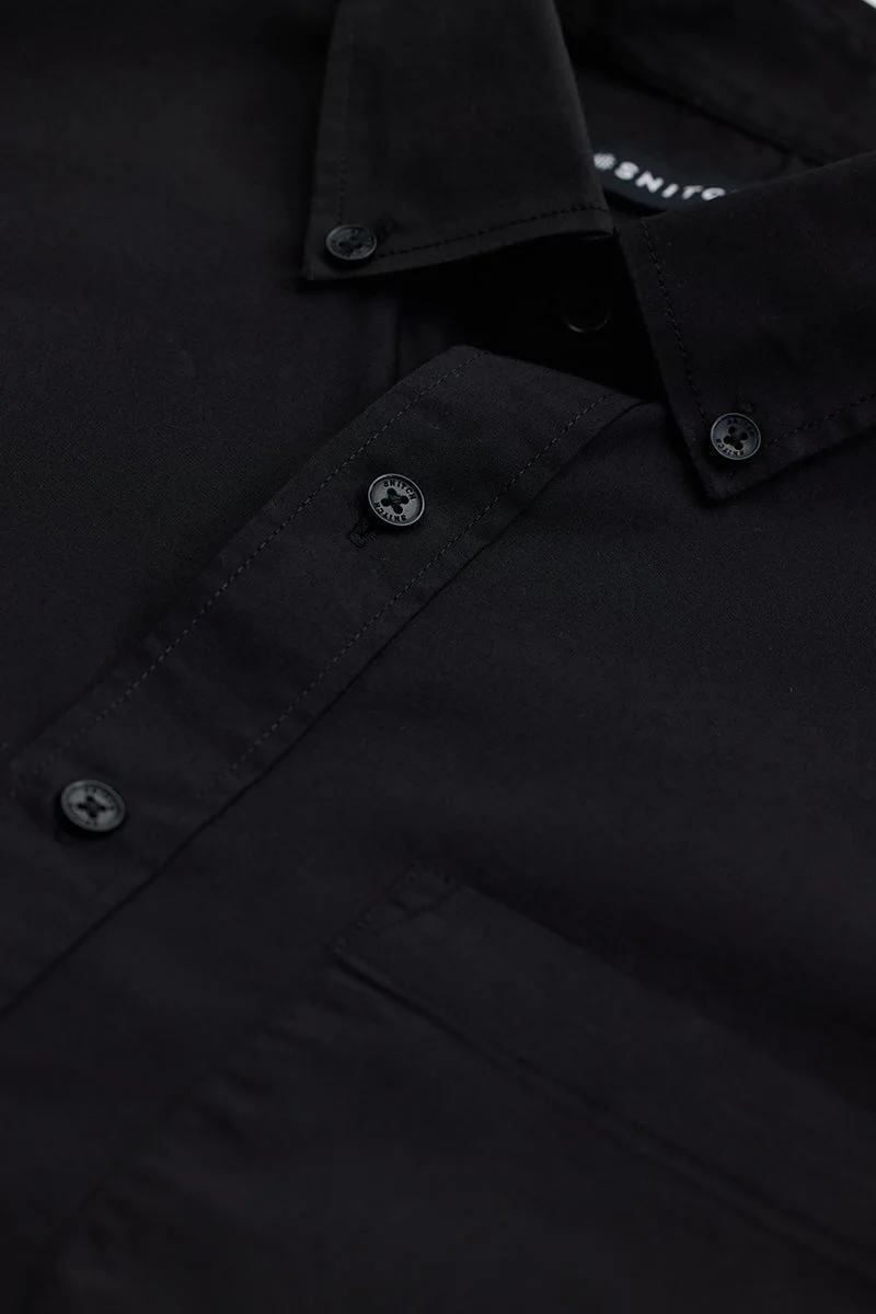 SNITCH Black Solid Long Sleeve Slim Fit Formal Shirt