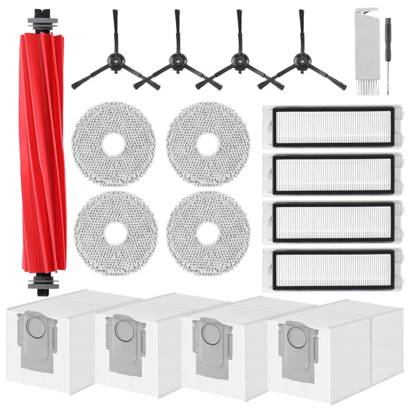 Spofan Accessories Kit Replacement for Roborock Q Revo/Qrevo 2R3W, QX Revo Robot Vacuum, 1 Main Brush, 4 Mop Pads, 4 HEPA Filters, 4 Black Side Brushes, 4 Dust Bags, 1 Cleaning Tool - Image 1