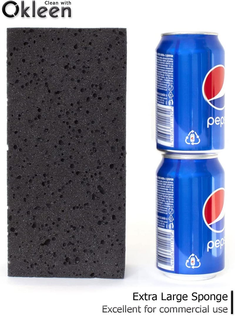 Okleen Big Sponge. Made In Europe. 3 Pack  Black. 8.9X4.3X2.4 Inch Extra Large Odorless Commercial Sponge For All Purpose Cleaning - Image 4