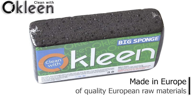 Okleen Big Sponge. Made In Europe. 3 Pack  Black. 8.9X4.3X2.4 Inch Extra Large Odorless Commercial Sponge For All Purpose Cleaning - Image 2