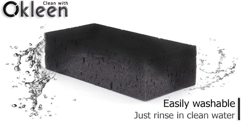 Okleen Big Sponge. Made In Europe. 3 Pack  Black. 8.9X4.3X2.4 Inch Extra Large Odorless Commercial Sponge For All Purpose Cleaning - Image 3