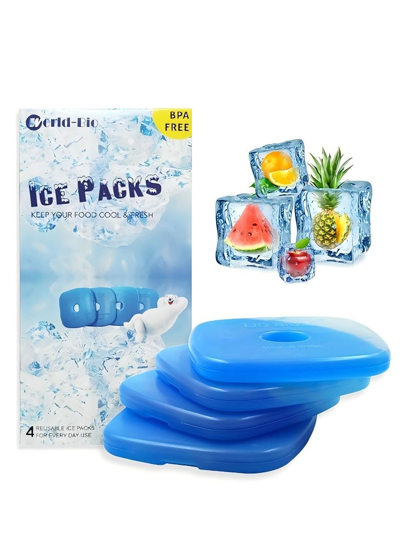 WORLD-BIO Ice Freezer Packs for Lunch Box Cooler, Reusable Cool Refreeze Blocks for Lunch Bags, Keeps Food Cold & Fresh - Ideal for Kids School Lunch Boxes, Office/Picnic Lunch Set of 4, Blue  - Image 1