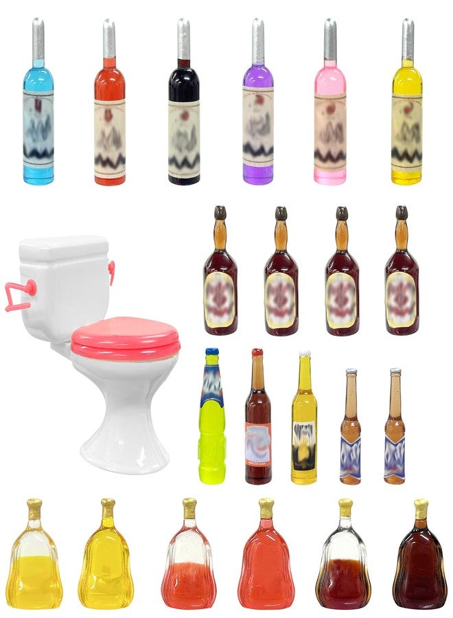 MEMOVAN Toilet Cake Topper 1PC and Miniature Wine Bottles Cake Cupcake Toppers 21PCS, Funny Mini Toilet Toy Dollhouse Cake Decorations for Bachelorette Party Or Birthday 21 and Up Girl Party - Image 1
