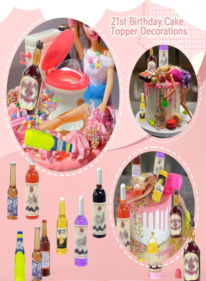MEMOVAN Toilet Cake Topper 1PC and Miniature Wine Bottles Cake Cupcake Toppers 21PCS, Funny Mini Toilet Toy Dollhouse Cake Decorations for Bachelorette Party Or Birthday 21 and Up Girl Party - Image 4