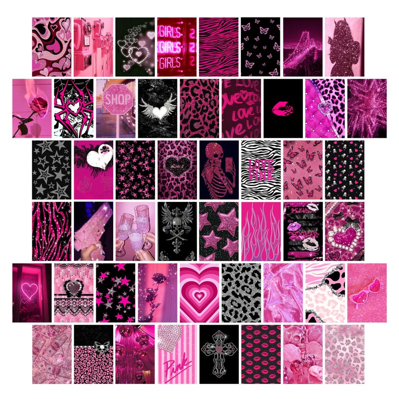 TwoDays Mcbling Room Decor Aesthetic Wall Collage Kit, Trashy Y2k Posters for Girls bedroom, 2000s Hot Pink Wall Art, Emo Baddie Prints for women Apartment.(Set of 50, 4" Ã— 6") - Image 1