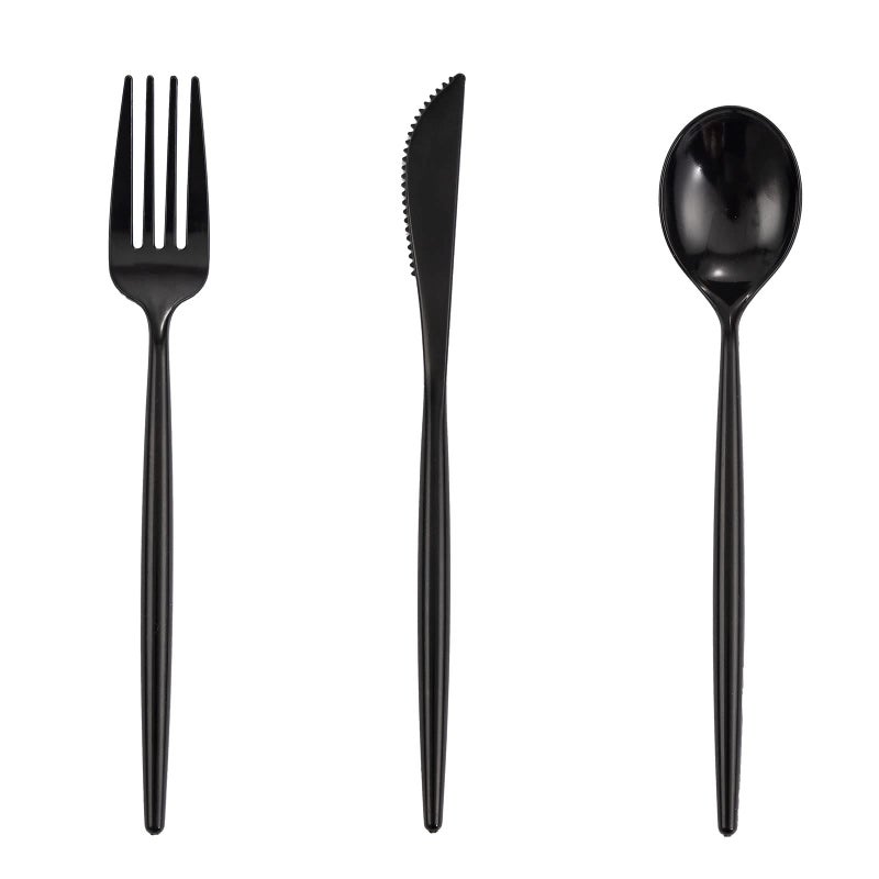 Supernal 180pcs Black Plastic Silverware Heavy Duty Black Party Cutlery Disposable Plastic Forks and Spoons Disposable Utensils Flatware Include 60 Forks60 Knvies60 Spoons