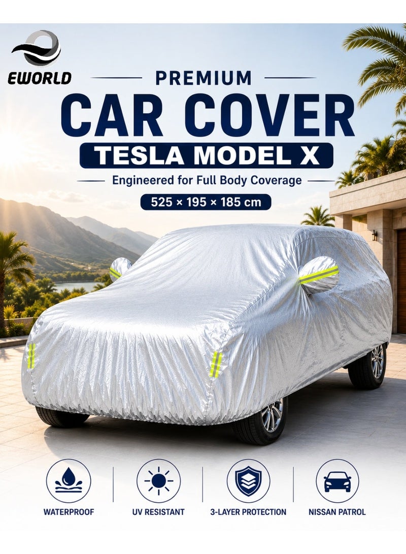Eworld Waterproof UV Resistant Full Car Cover for Tesla Model X - All Weather Dustproof Sun Protection Outdoor Cover, Silver - Image 1