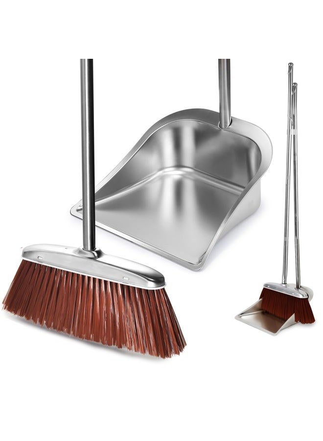 SUTINE Broom and Dustpan Set for Home, 56" Upright Long Handle Broom and Dustpan Set, Heavy Duty Stainless Steel Dust Pan Great for Sweeping Indoor Outdoor Kitchen Office Lobby Floor - Image 1