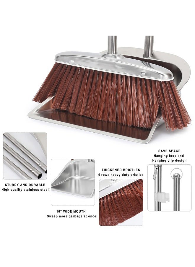 SUTINE Broom and Dustpan Set for Home, 56" Upright Long Handle Broom and Dustpan Set, Heavy Duty Stainless Steel Dust Pan Great for Sweeping Indoor Outdoor Kitchen Office Lobby Floor - Image 3