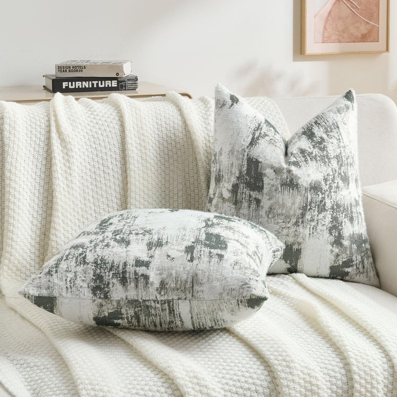 FUTEI Dark Green White Decorative Throw Pillow Covers 18x18 Inch Set of 2,Jacquard Weave Cushion Case in Soft Faux Cashmere,Modern Home Decor for Couch Living Room - Image 5