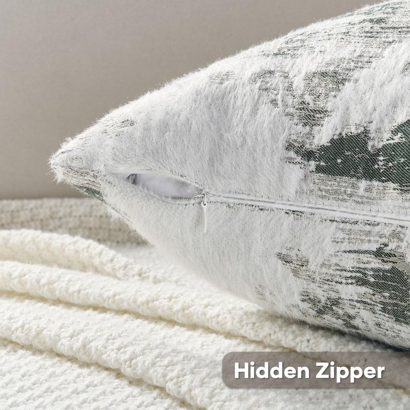 FUTEI Dark Green White Decorative Throw Pillow Covers 18x18 Inch Set of 2,Jacquard Weave Cushion Case in Soft Faux Cashmere,Modern Home Decor for Couch Living Room - Image 3