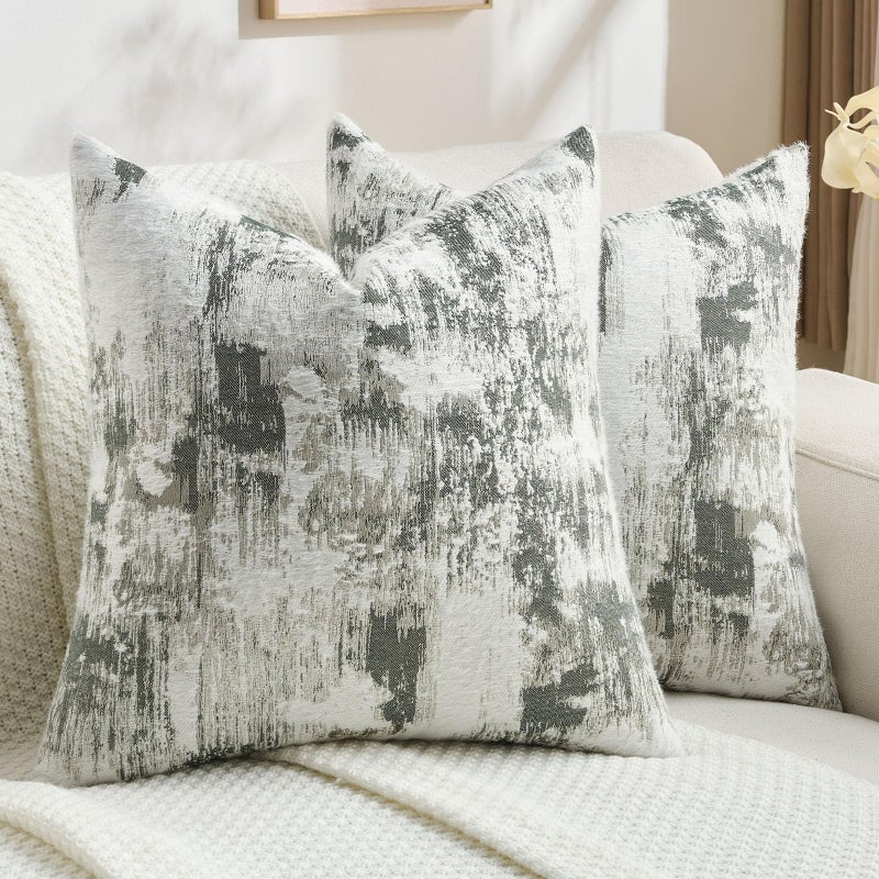 FUTEI Dark Green White Decorative Throw Pillow Covers 18x18 Inch Set of 2,Jacquard Weave Cushion Case in Soft Faux Cashmere,Modern Home Decor for Couch Living Room - Image 1