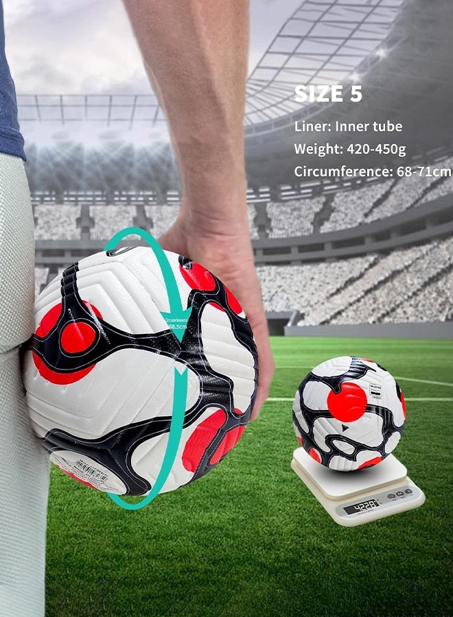 UETEEY كرة قدم كأس العالم حجم 5 مع مضخة، كرة قدم جلد PU مقاوم للماء - كرة تدريب احترافية ومباراة رسمية، تشمل إبرة تضخيم وحقيبة تخزين شبكية للألعاب الخارجية والداخلية - Image 3