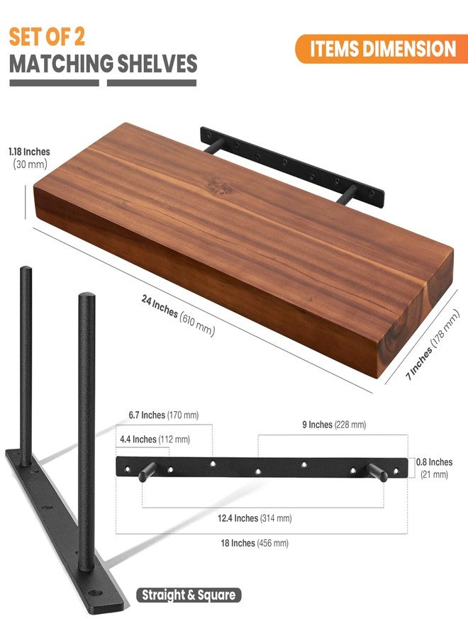 BATODA Set of 2 24" Acacia Wood Floating Shelves Wall Mounted - Rustic Farmhouse Wooden Wall Storage Shelf for Bedroom, Kitchen, Home Décor - Brackets and Shelving Hardware Included - Image 3